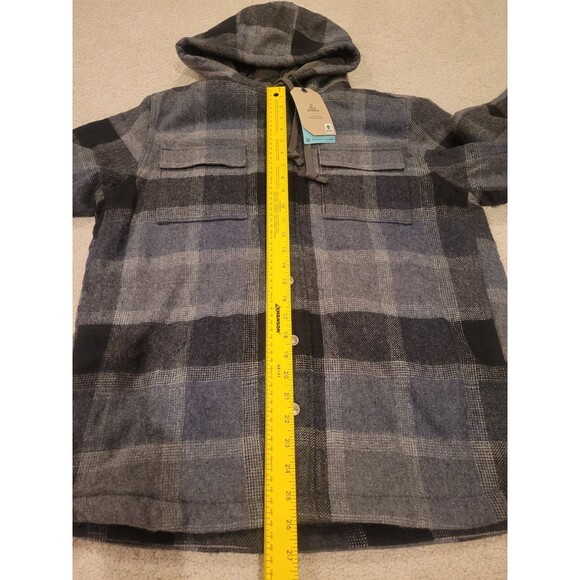 New prAna Men Asgard Hooded Flannel Shirt Jacket Wool Blend Shacket MED Charcoal - Picture 7 of 11